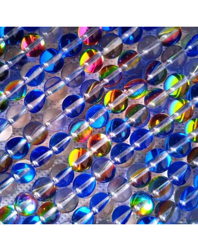 Piedra Luna. Sintética. Tonos azules. 08 mm diámetro. 1 mm perforación. 45 uds hilo (aproximado).