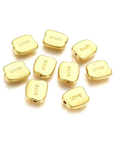 LOVE (2). Aleacion de cobre. Color dorado. 12,5x10,5x3 milímetros. 2 mm perforación. 10 unidades.
