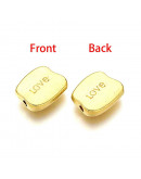 LOVE (2). Aleacion de cobre. Color dorado. 12,5x10,5x3 milímetros. 2 mm perforación. 10 unidades.