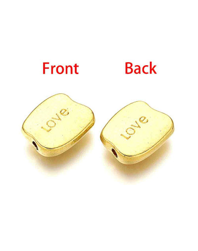 LOVE (2). Aleacion de cobre. Color dorado. 12,5x10,5x3 milímetros. 2 mm perforación. 10 unidades.