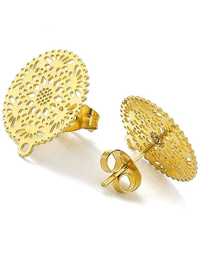Pin para aretes con cierre. Acero inoxidable. Color dorado. 15 milímetros diámetro. 2 unidades.