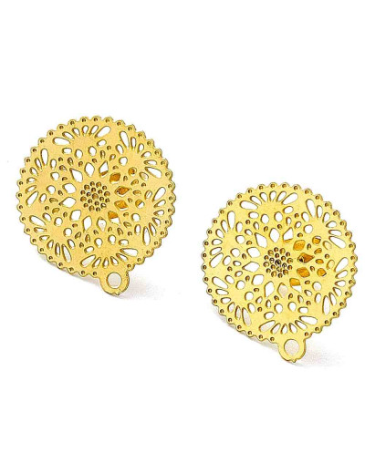Pin para aretes con cierre. Acero inoxidable. Color dorado. 15 milímetros diámetro. 2 unidades.