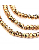 Rondelle faceteado. 3x2 mm. GOLDEN PLATED. 1 mm perforación. 150 uds hilo (aproximado).