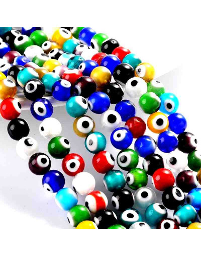 Ojo turco. Esfera. Colores variados. 04 milímetros diámetro. 1 mm perforación. 90 uds hilo (aprox.)