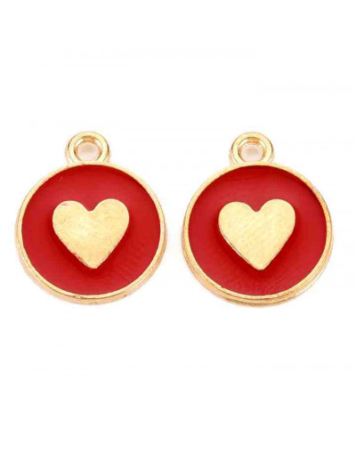 Corazón. Aleación de cobre y esmalte. Color rojo. 16x13x2 milímetros. 1,6 mm perforación. 4 uds.