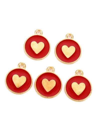 Corazón. Aleación de cobre y esmalte. Color rojo. 16x13x2 milímetros. 1,6 mm perforación. 4 uds.