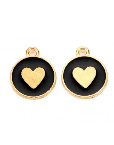 Corazón. Aleación de cobre y esmalte. Color negro. 16x13x2 milímetros. 1,6 mm perforación. 4 uds.