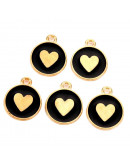 Corazón. Aleación de cobre y esmalte. Color negro. 16x13x2 milímetros. 1,6 mm perforación. 4 uds. Corazón. Aleación de cobre y esmalte. Color negro. 16x13x2 milímetros. 1,6 mm perforación. 4 uds.
