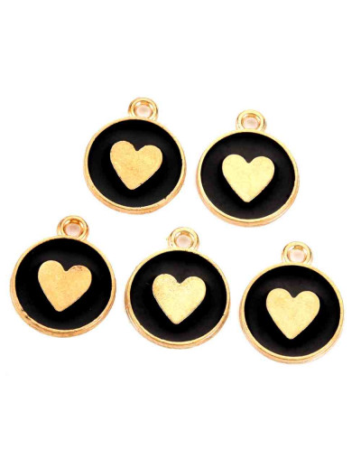 Corazón. Aleación de cobre y esmalte. Color negro. 16x13x2 milímetros. 1,6 mm perforación. 4 uds.