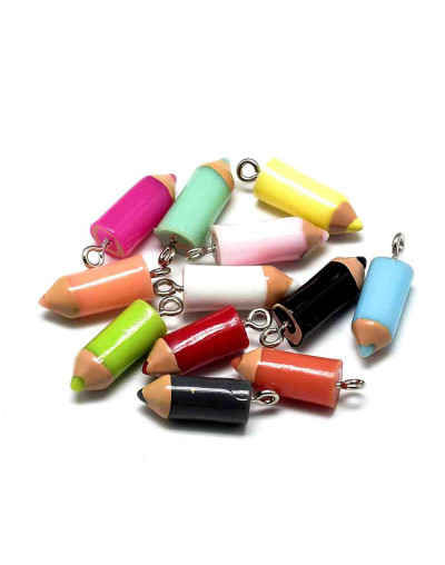 Lápiz de colores. Resina+Aleación de cobre. Color plateado. 24x7,5 mm. 2 mm perforación. 2 uds.