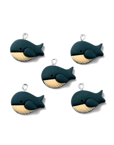 Ballena. Resina+Aleación de cobre. Color plateado. 20x22x7 milímetros. 2 mm perforación. 2 uds.