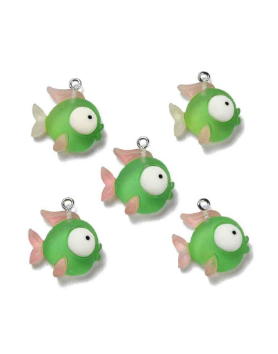 Pez. Resina+Aleación de cobre. Color plateado. 22x21x6 milímetros. 2 mm perforación. 2 uds.