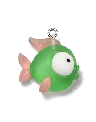 Pez. Resina+Aleación de cobre. Color plateado. 22x21x6 milímetros. 2 mm perforación. 2 uds.