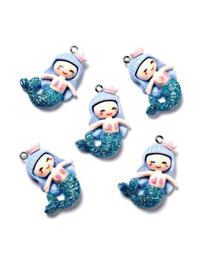 Sirena. Resina+Aleación de cobre. Color plateado. 39x19x8 milímetros. 2 mm perforación. 2 uds.