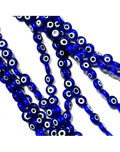 Ojo turco. Moneda. Color azul. 8x4 milímetros. 1 mm perforación. 45 uds hilo (aproximado).