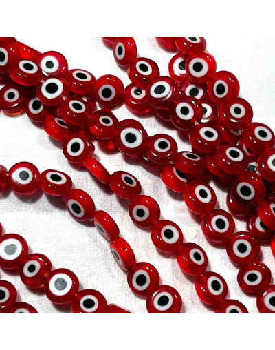 Ojo turco. Moneda. Color rojo. 6x4 milímetros. 1 mm perforación. 60 uds hilo (aproximado).