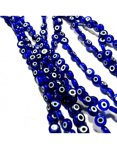 Ojo turco. Moneda. Color azul. 6x4 milímetros. 1 mm perforación. 60 uds hilo (aproximado).