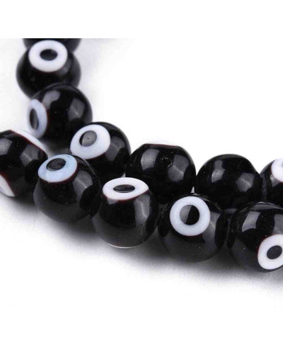 Ojo turco. Esfera. Color negro. 08 milímetros diámetro. 1 mm perforación. 45 unidades hilo (aprox.)