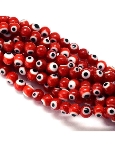 Ojo turco. Esfera. Color rojo. 04 milímetros diámetro. 1 mm perforación. 90 unidades hilo (aprox.)