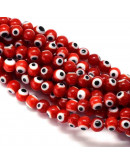 Ojo turco. Esfera. Color rojo. 08 milímetros diámetro. 1,5 mm perforación. 45 unidades hilo (aprox.) Ojo turco. Esfera. Color rojo. 08 milímetros diámetro. 1,5 mm perforación. 45 unidades hilo (aprox.)