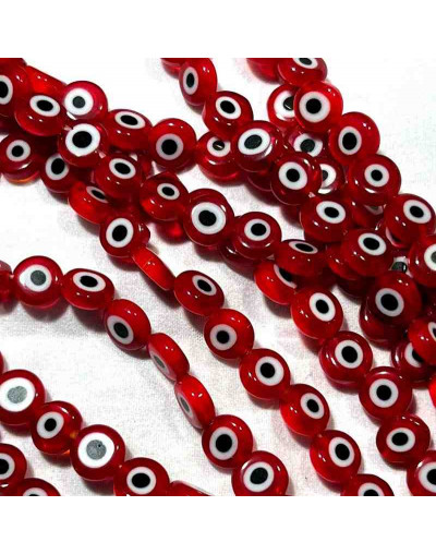 Ojo turco. Moneda. Color rojo. 8x4 milímetros. 1 mm perforación. 45 uds hilo (aproximado).