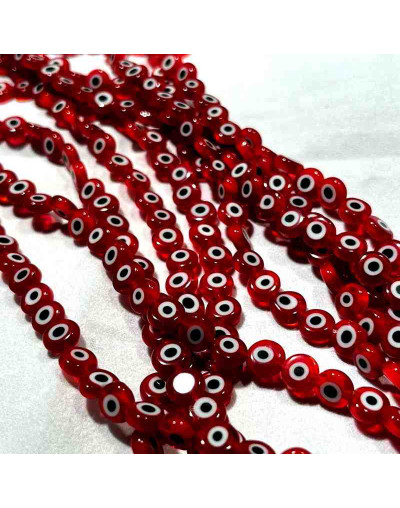 Ojo turco. Moneda. Color rojo. 8x4 milímetros. 1 mm perforación. 45 uds hilo (aproximado).