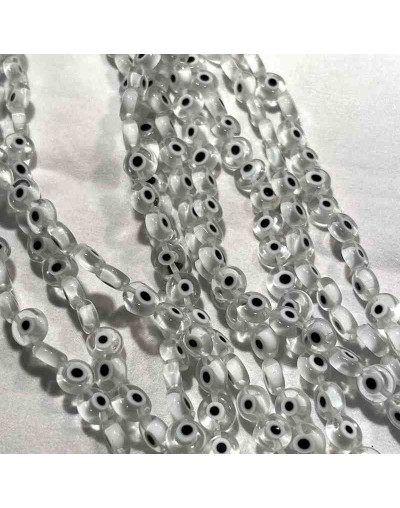 Ojo turco. Moneda. Color cristal. 6x4 milímetros. 1 mm perforación. 60 uds hilo (aproximado).