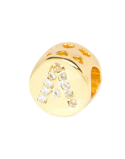 Letra "A". Moneda. Aleación+Zirconia. 7,3 milímetros diámetro. 3,2 mm perforación. 1 unidad.