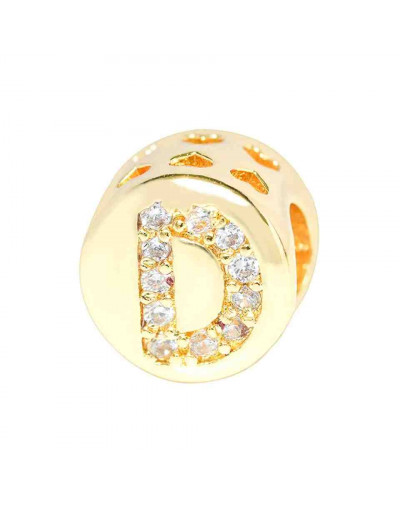 Letra "D". Moneda. Aleación+Zirconia. 7,3 milímetros diámetro. 3,2 mm perforación. 1 unidad.