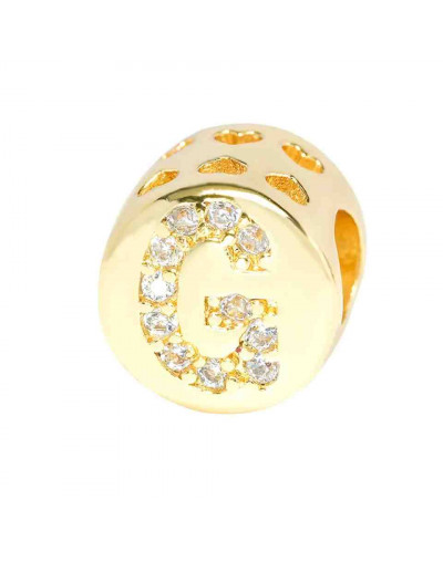 Letra "G". Moneda. Aleación+Zirconia. 7,3 milímetros diámetro. 3,2 mm perforación. 1 unidad.