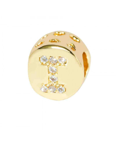 Letra "I". Moneda. Aleación+Zirconia. 7,3 milímetros diámetro. 3,2 mm perforación. 1 unidad.