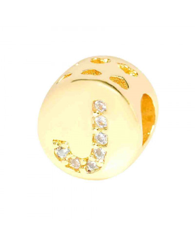 Letra "J". Moneda. Aleación+Zirconia. 7,3 milímetros diámetro. 3,2 mm perforación. 1 unidad.