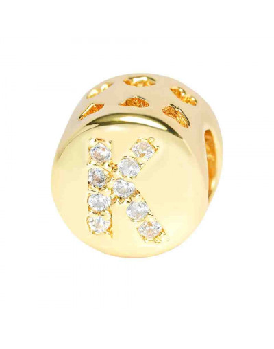 Letra "K". Moneda. Aleación+Zirconia. 7,3 milímetros diámetro. 3,2 mm perforación. 1 unidad.