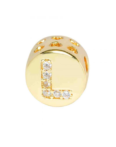 Letra "L". Moneda. Aleación+Zirconia. 7,3 milímetros diámetro. 3,2 mm perforación. 1 unidad.