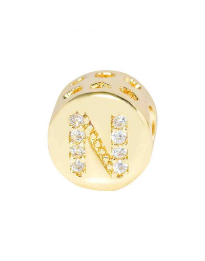 Letra "N". Moneda. Aleación+Zirconia. 7,3 milímetros diámetro. 3,2 mm perforación. 1 unidad.