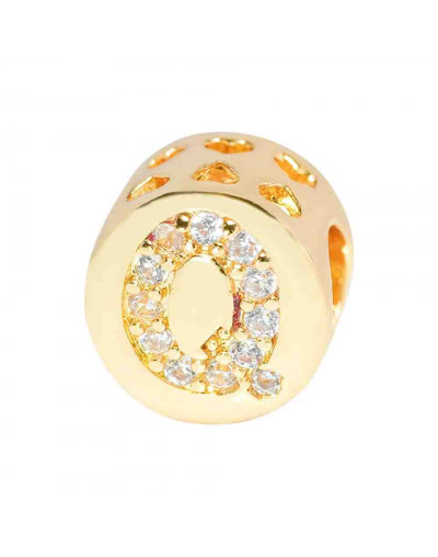 Letra "Q". Moneda. Aleación+Zirconia. 7,3 milímetros diámetro. 3,2 mm perforación. 1 unidad.