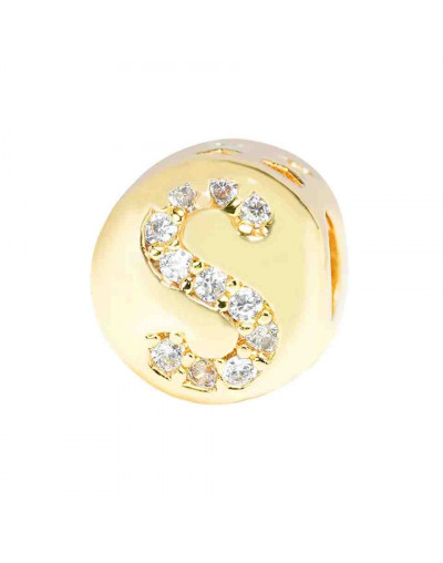 Letra "S". Moneda. Aleación+Zirconia. 7,3 milímetros diámetro. 3,2 mm perforación. 1 unidad.