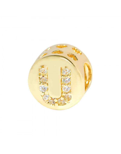 Letra "U". Moneda. Aleación+Zirconia. 7,3 milímetros diámetro. 3,2 mm perforación. 1 unidad.