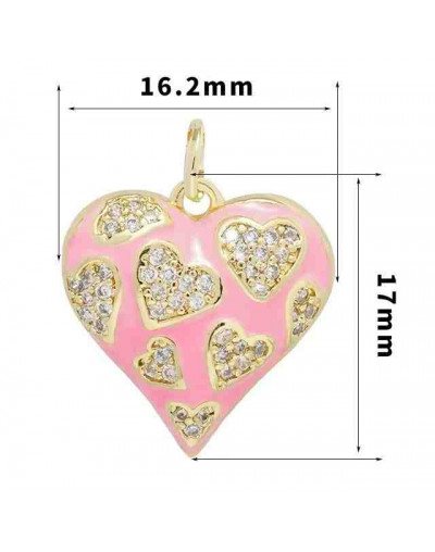 Corazón (7). Aleación+Zirconia+Esmalte. Baño 18KGold. Color negro. 16x17 mm. 5 mm arandela. 1 ud.