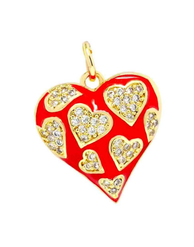 Corazón (7). Aleación+Zirconia+Esmalte. Baño 18KGold. Color rojo. 16x17 mm. 5 mm arandela. 1 ud.