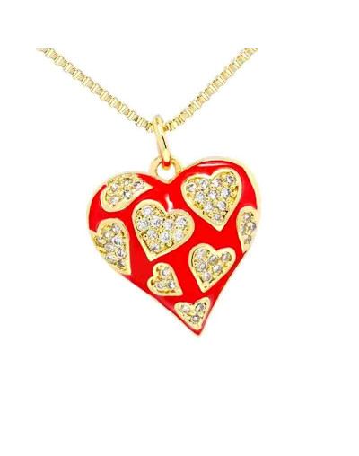 Corazón (7). Aleación+Zirconia+Esmalte. Baño 18KGold. Color rojo. 16x17 mm. 5 mm arandela. 1 ud.