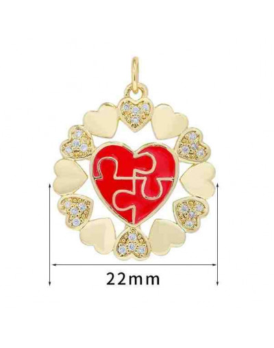 Corazón (8). Aleación+Zirconia+Esmalte. Baño 18KGold. Rojo. 22 mm diámetro. 5 mm arandela. 1 ud.