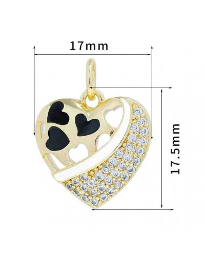 Corazón (9). Aleación+Zirconia+Esmalte. Baño 18KGold. Color negro. 18x17 mm. 5 mm arandela. 1 ud.