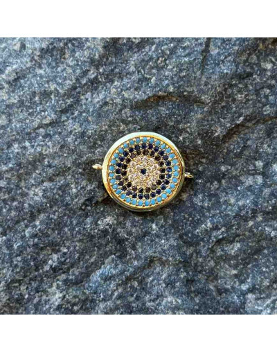 Moneda. Aleación+Zirconia. Baño 18KGold. 14 mm diámetro. 2 mm perforación. 1 unidad.