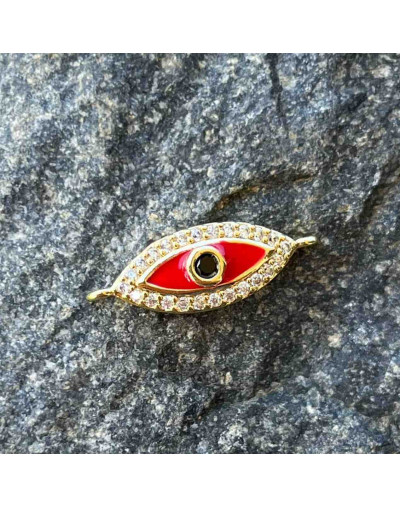 Ojo turco. Aleación+Zirconia. Baño 18KGold. 13x8 milímetros. 2 mm perforación. 1 unidad.