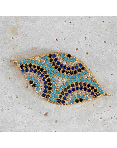 Ovalo. Aleación+Zirconia. Baño 18KGold. 25x14 milímetros. 2 mm perforación. 1 unidad.