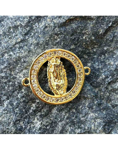 Virgen. Aleación+Zirconia. Baño 18KGold. 19 mm diámetro. 2 mm perforación. 1 unidad.