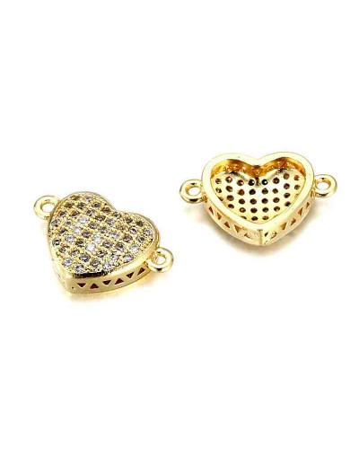 Corazón. Aleación+Zirconia. Baño 18KGold. 11x11 milímetros. 2 mm perforación. 1 unidad.