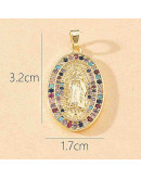 Virgen (8). Aleación+Zirconia. Baño 18KGold. 25x17 milímetros. 5x3 mm cierre. 1 unidad.