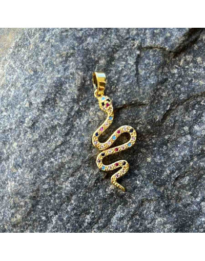 Serpiente. Aleación+Zirconia. Baño 18KGold. 30x13 milímetros. 5x3 mm cierre. 1 unidad.